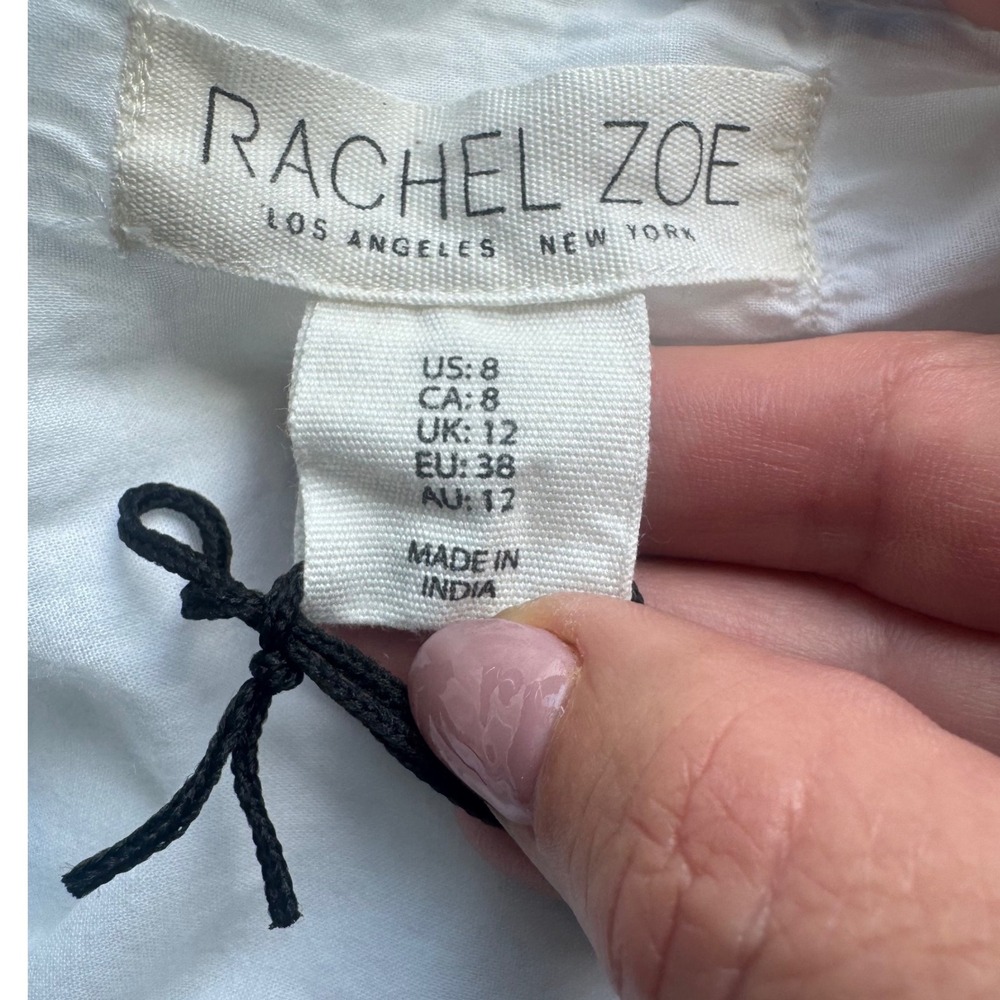 Rachel Zoe Blue/White Cotton Maxi Dress Eyelet Flutter Sleeve Romantic | Size 8 - Picture 9 of 13